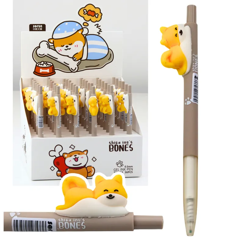 Długopis Z Figurką Żółtego Pieska Shiba Tusz 0.5mm - Niebieski