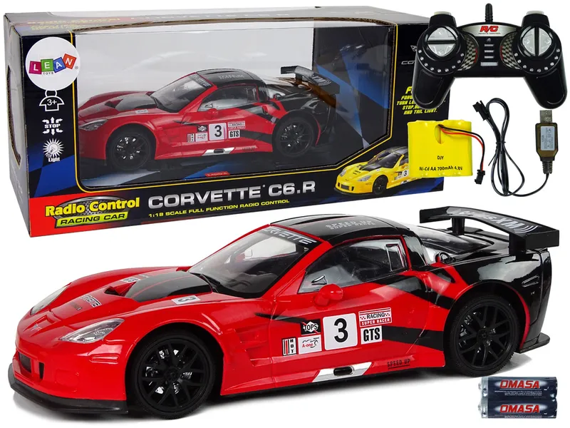 Auto Sportowe Wyścigowe R/C 1:18 Corvette C6.R 2.4 g Światła - Czerwony