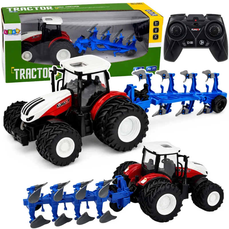 Traktor Rolniczy Z Pługiem Wieloskibowym Zdalnie Sterowany RC 1:24 - Czerwony