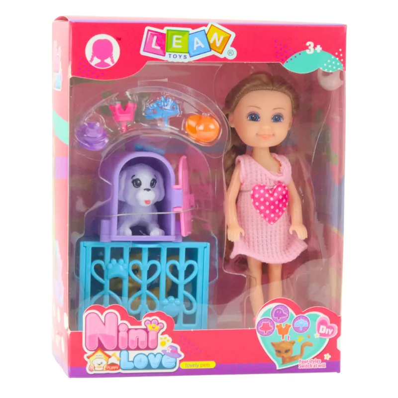 Mini Lalka Z Akcesoriami Wózek Kotki Zestaw Laleczka - Różowa
