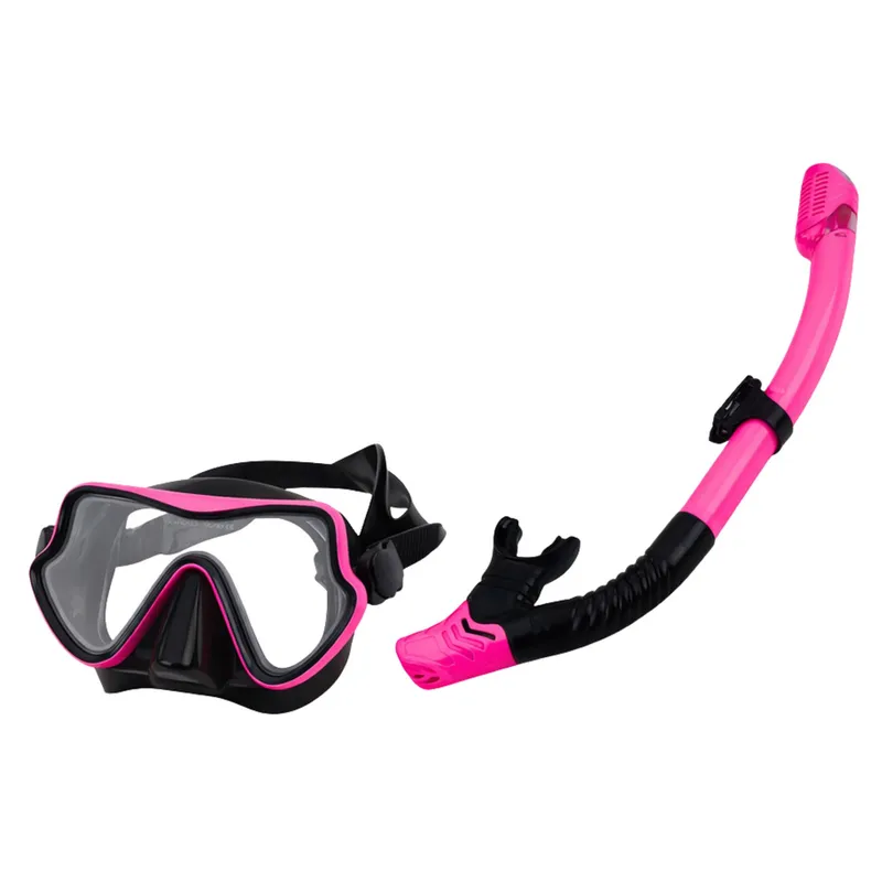 Zestaw Do Nurkowania Snorkelingu Płetwy Okulary Fajka S/M - Czarno-Różowy