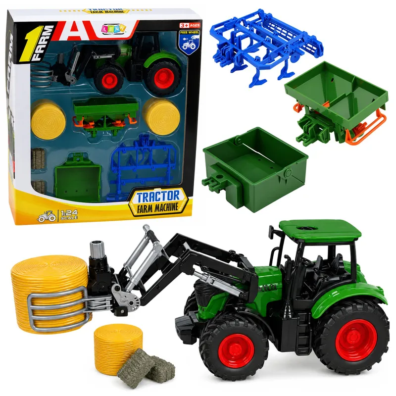 Zestaw Rolniczy Traktor Z Chwytakiem Do Bel Przyczepy Rolnicze Siano 1:24