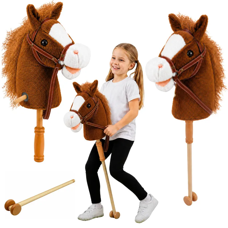 Hobby Horse Koń Na Kiju Głowa Konia Dźwięki Galopu Rżenia 100 cm - Brązowy