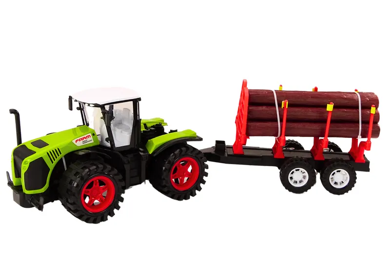 Traktor Farmerski Z Przyczepą Na Drewno 9 Bali Drzewa Napęd - Zielony