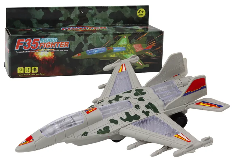 Myśliwiec Militarny F35 Jeżdżący Światła Dźwięki - Szary