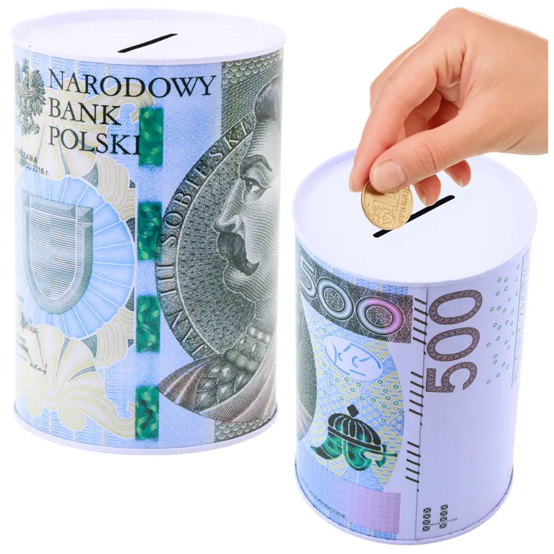 Skarbonka Metalowa Dla Dzieci Banknot 200 / 500 Złotych 15 x 10,5 cm