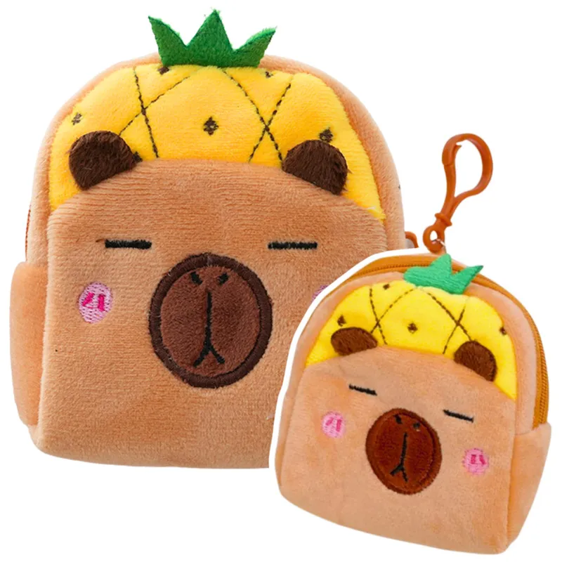 Portfelik Pluszowy Z Brelokiem Kapibara Ananas 9,5 x 8 cm - Żółty