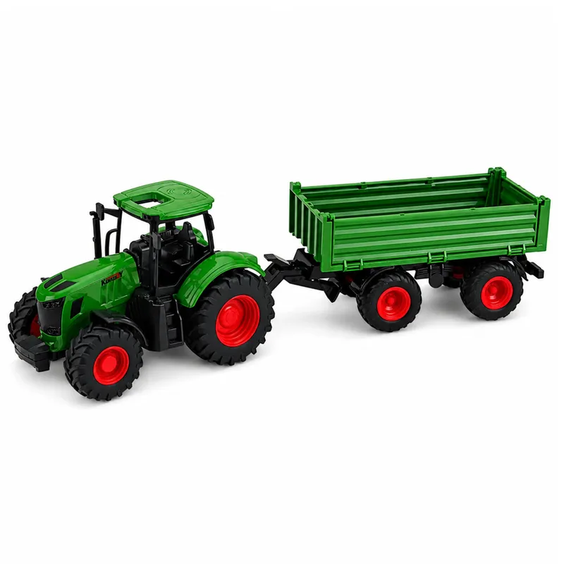 Traktor Rolniczy Farmerski Z Przyczepą Wywrotką Gumowe Koła 1:24 - Zielony