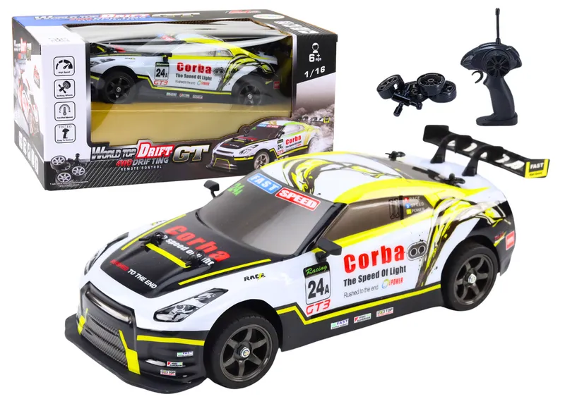 Auto Sportowe RC 1:16 Drift Wymienne Koła - Biało-Żółte