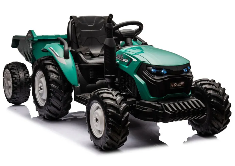 Traktor Na Akumulator HC-306 Z Przyczepą Ciemno 24V - Zielony