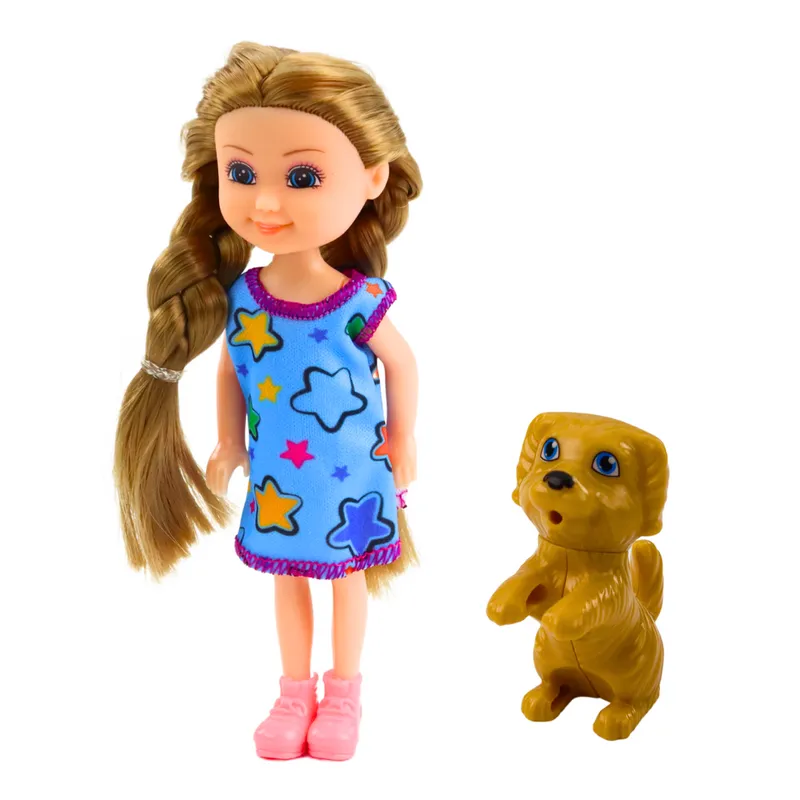 Zestaw Mini Laleczka W Sukience Z Pieskiem 14,5cm Mix