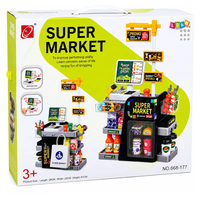Supermarket Kasa Fiskalna Skaner Dystrybutor Napojów Światła Dźwięki 65 el