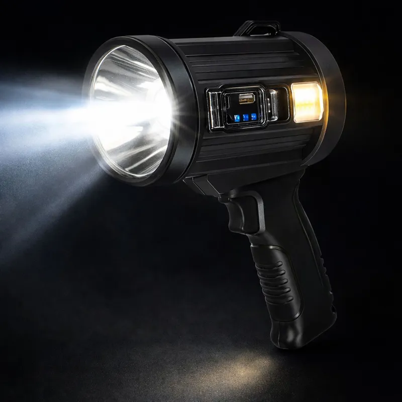 Latarka LED Szperacz Solarna 6 Trybów Powerbank Wymienne Filtry 23 cm