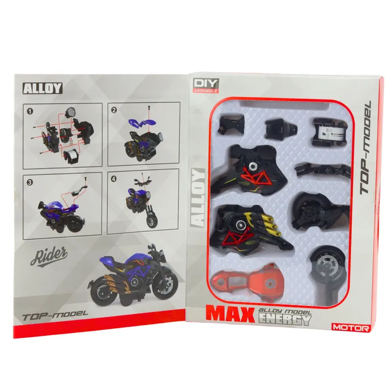 Motocykl Do Składania Skręcania Metal 1:14 DIY - Czarno-Czerwony
