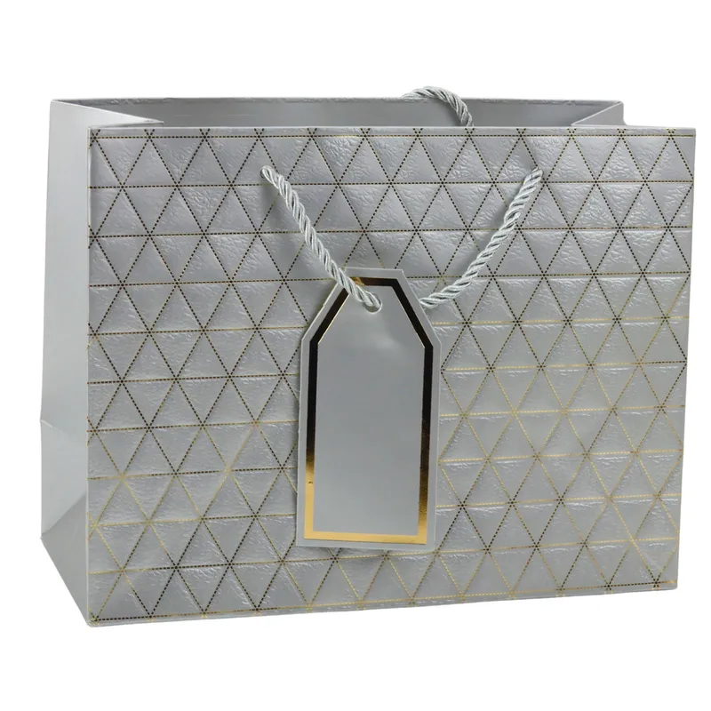Torba Prezentowa Geometryczna Linie 23 x 18 x 10 cm - Złote