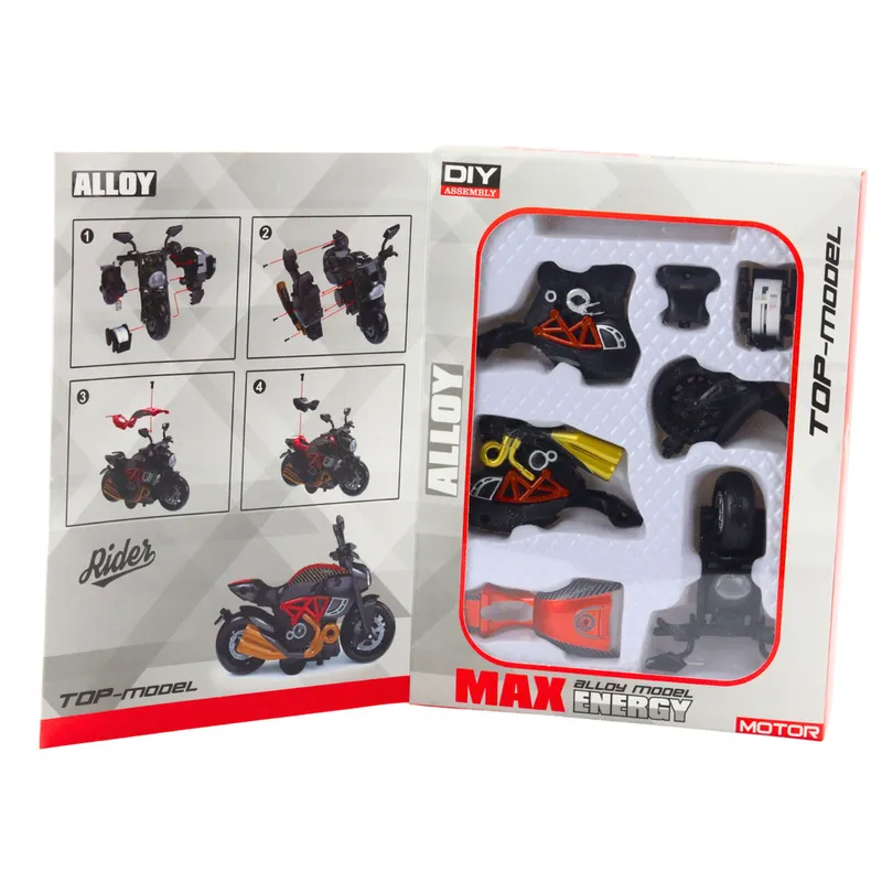 Motocykl Do Składania Skręcania Metal 1:14 DIY - Czarno-Pomarańczowy