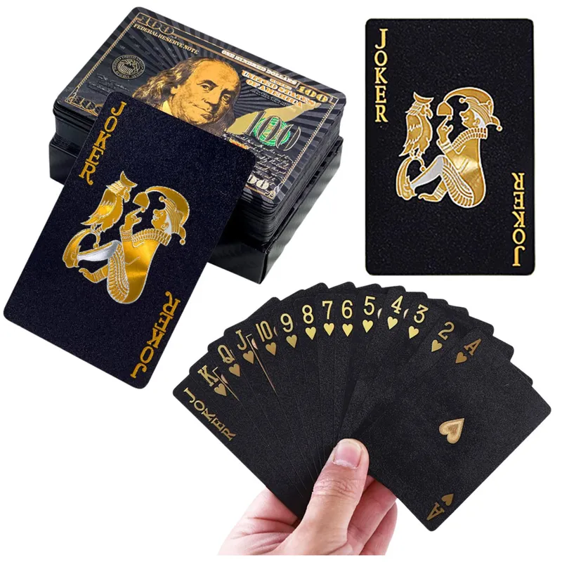 Karty Do Gry Towarzyskiej Eleganckie Banknot Dolar Talia 54 Karty - Czarne