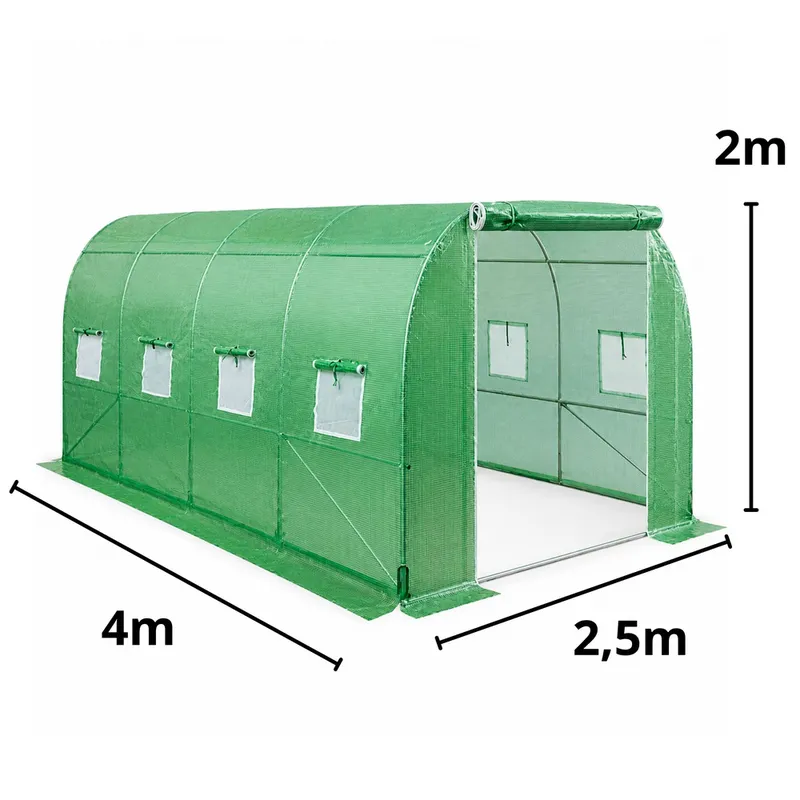 Tunel Ogrodowy Foliowy Szklarnia Na Warzywa Okna UV 4x2,5x2 m 10m² - Zielony
