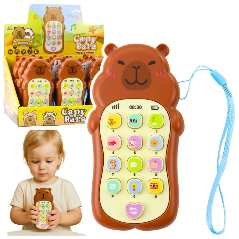 Dziecięcy Telefon Edukacyjny Światła Dźwięki Melodie Kapibara - Brązowy