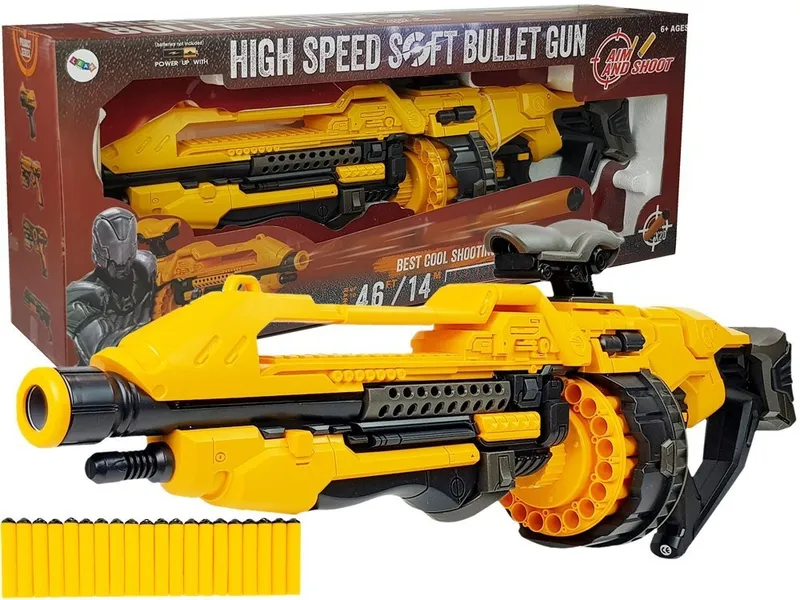 Pistolet Na Baterie Piankowe Naboje 82 cm Obrotowy Magazynek - Żółty
