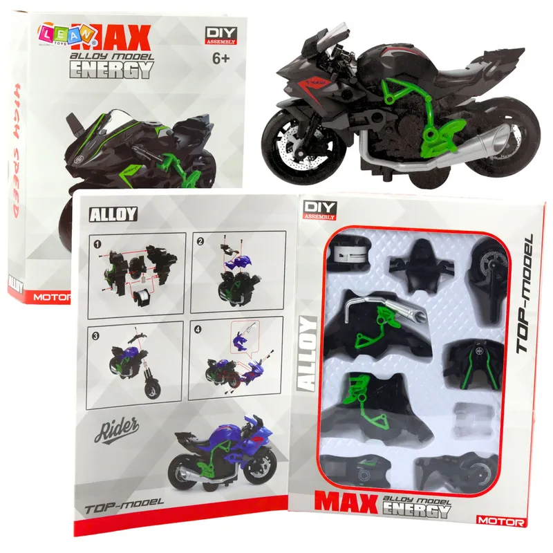Motocykl Do Składania Skręcania Metal 1:14 DIY - Zielono-Czarny