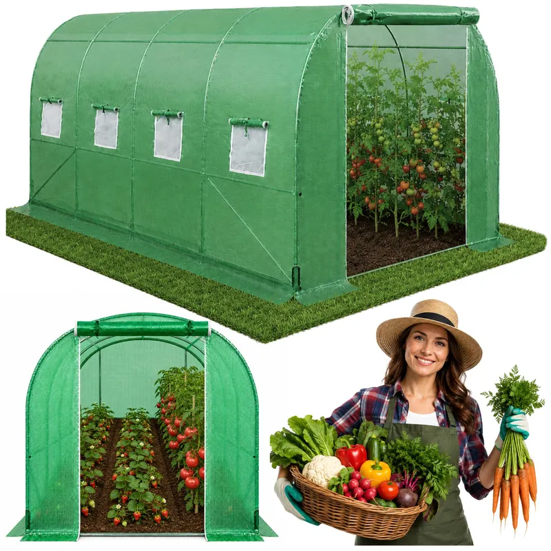 Tunel Ogrodowy Foliowy Szklarnia Na Warzywa Okna UV 4,5x2x2 m 9m² - Zielony