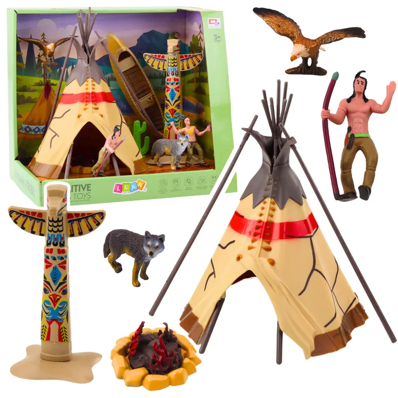 Zestaw Indiański Figurki Wioska Indianie Namiot Tipi KajakTotem