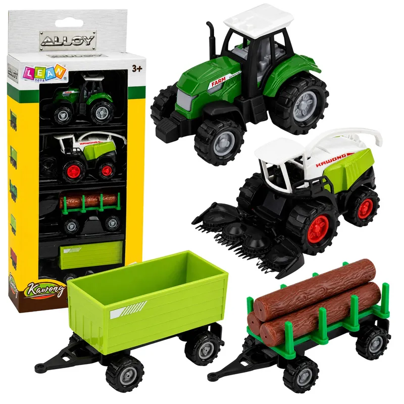 Zestaw Pojazdy Rolnicze Traktor Sieczkarnia Przyczepa Do Drewna 1:68 4 szt