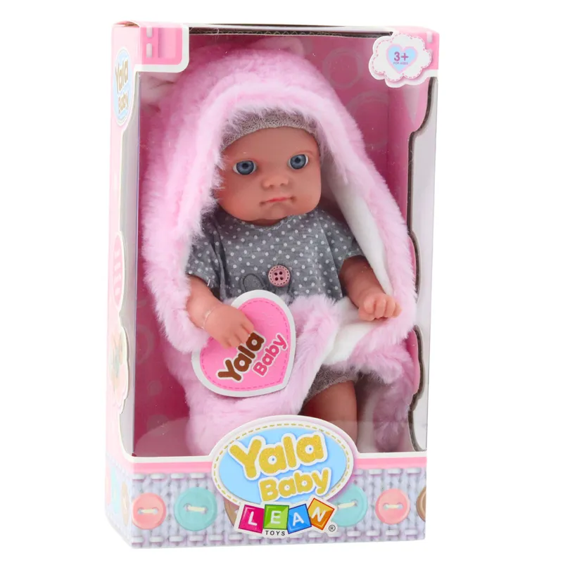 Lalka Bobas W Szarej Piżamce Z Kocykiem Króliczkiem 23cm - Różowy