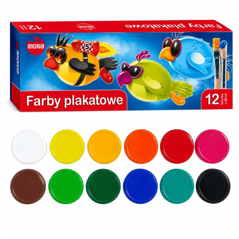 Farby Szkolne Plakatowe 12 Kolorów 20ml MONA