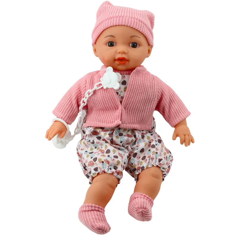Lalka Bobas Sweterek Czapeczka Smoczek Na Łańcuszku 40cm - Różowa