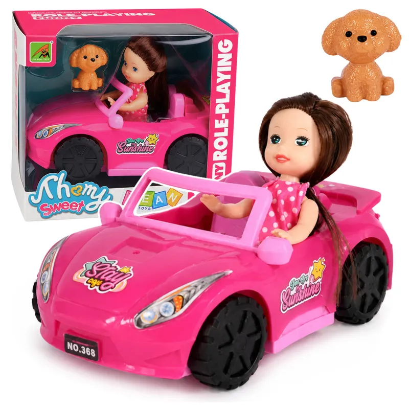 Zestaw Mini Laleczka W Samochodzie Kabriolet Figurka Pieska - Różowy