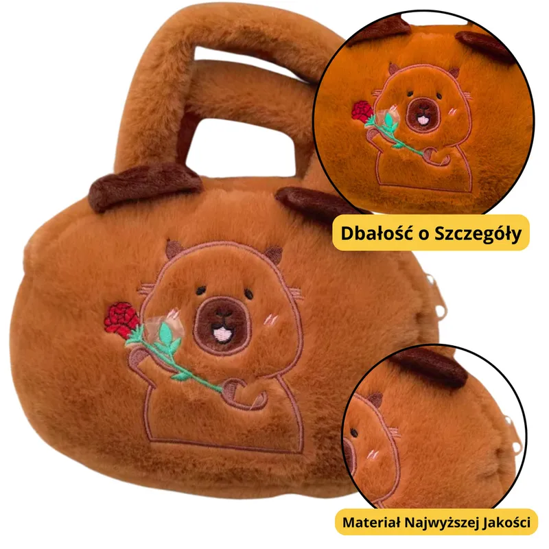 Torba Pluszowa Z Kapibarą Z Różą 20cm - Brązowy