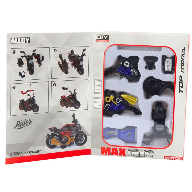 Motocykl Do Składania Skręcania Metal 1:14 DIY - Niebieski