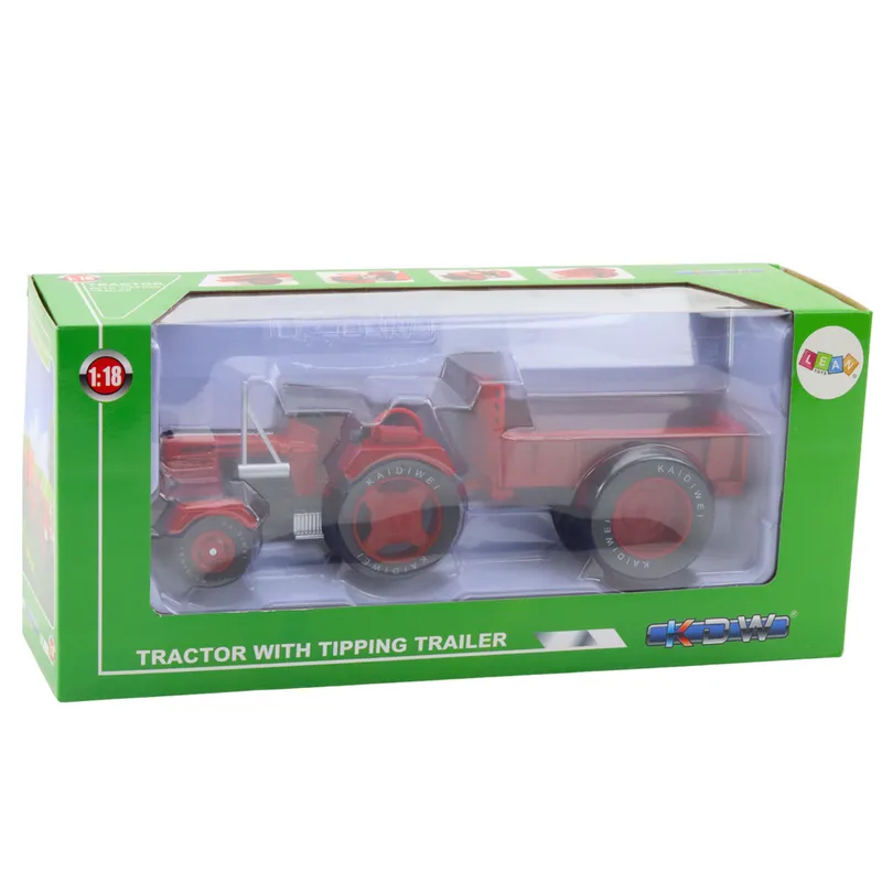 Metalowy Traktor Rolniczy Z Przyczepą 1:18 - Czerwony