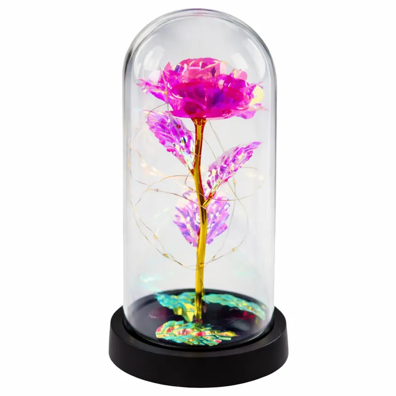 Wieczna Kryształowa Róża W Kopule Z Oświetleniem LED 21x11cm - Różowa