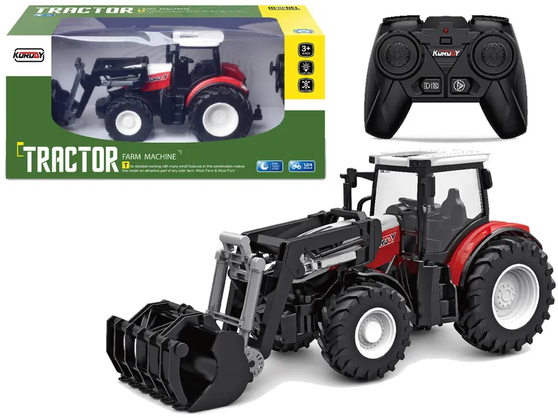 Traktor Zdalnie Sterowany 2,4 g Ruchoma Łyżka 1:24 - Czerwony