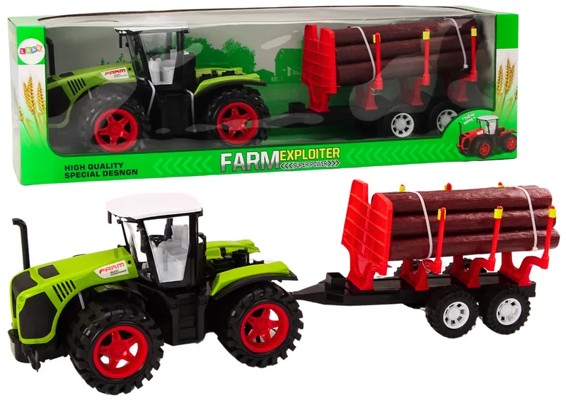 Traktor Farmerski Z Przyczepą Na Drewno 9 Bali Drzewa Napęd - Zielony