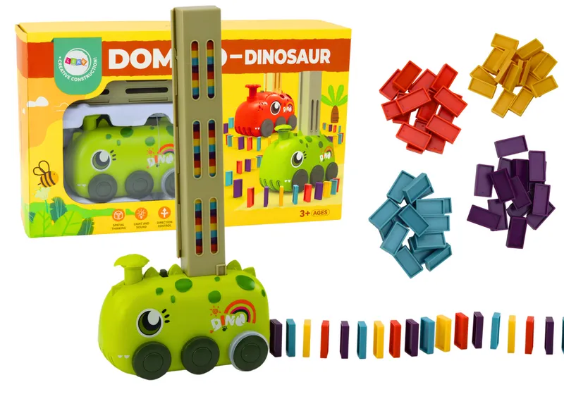 Autko Dinozaur Na Baterie Układające Kolorowe Domino 4 Kolory Klocków - Zielony