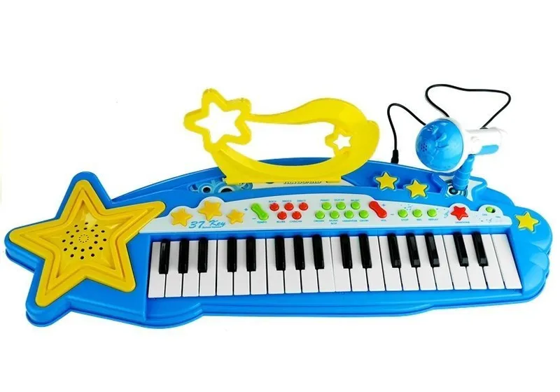 Duży Keyboard Elektroniczny Dla Dzieci 37 Klawiszy MP3 Mikrofon - Niebieski