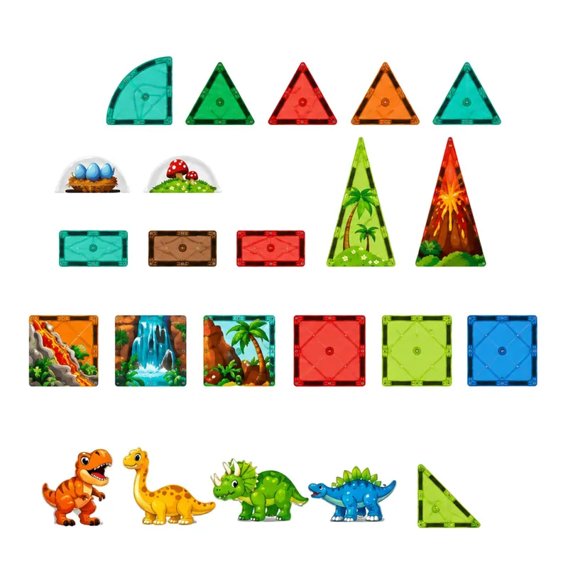Klocki Magnetyczne Konstrukcyjne Dinozaury Wulkan Kolorowe 43 el
