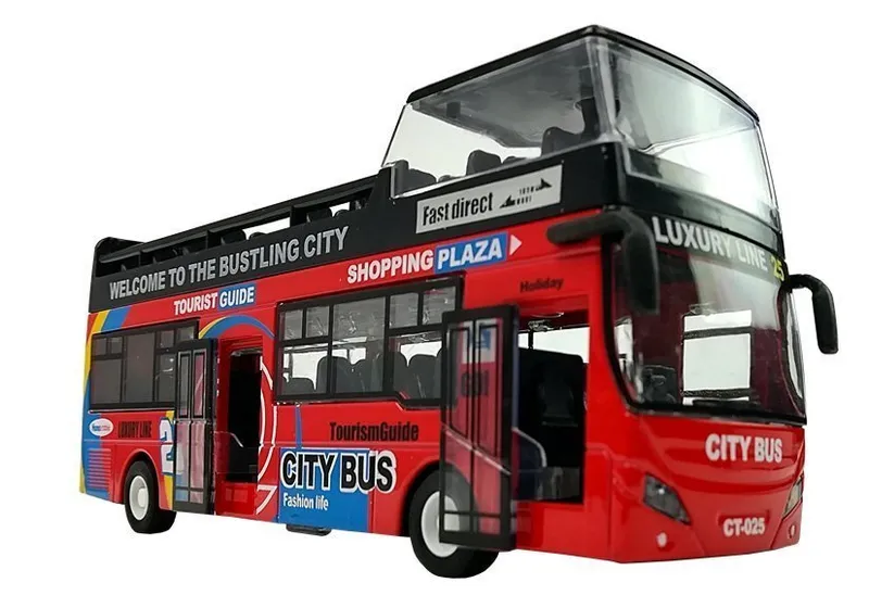 Autobus Piętrowy Z Dźwiękiem 1:32 Otwierane Drzwi - Czerwony