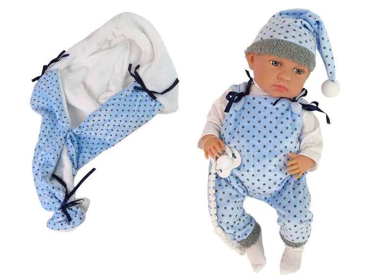 Lalka Bobas 46 cm Smoczek Kocyk Gwiazdka - Niebieska