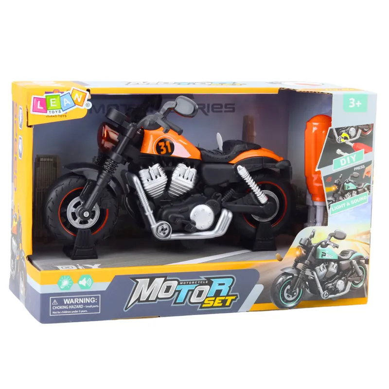Motocykl Do Skręcania Rozkręcania DIY Światła Dźwięki - Pomarańczowy