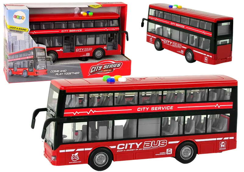 Autobus Piętrowy Na Baterie Światła Dźwięki Napęd Frykcyjny 1:16 - Czerwony