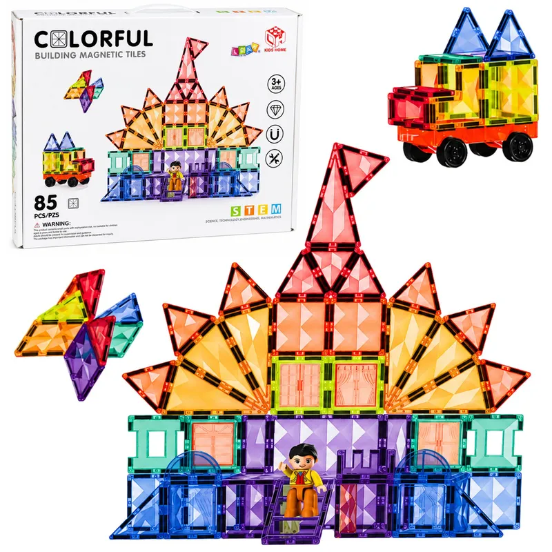 Klocki Magnetyczne Konstrukcyjne Panele 3D Kreatywne STEM Kolorowe 85 el