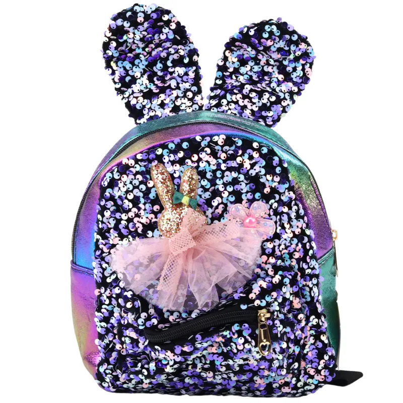 Plecak Dziecięcy Cekiny Uszy Królika Ciemny Kolorowy 22cm 4.4l