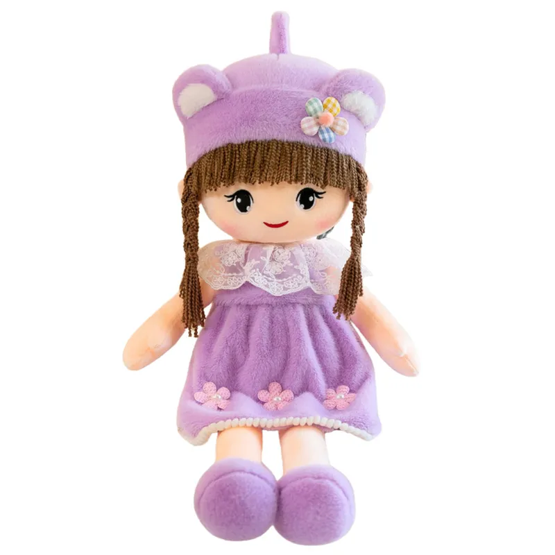 Lalka Szmacianka Miękka Pluszowa Sukienka Czapka Z Uszami 45cm - Fioletowa
