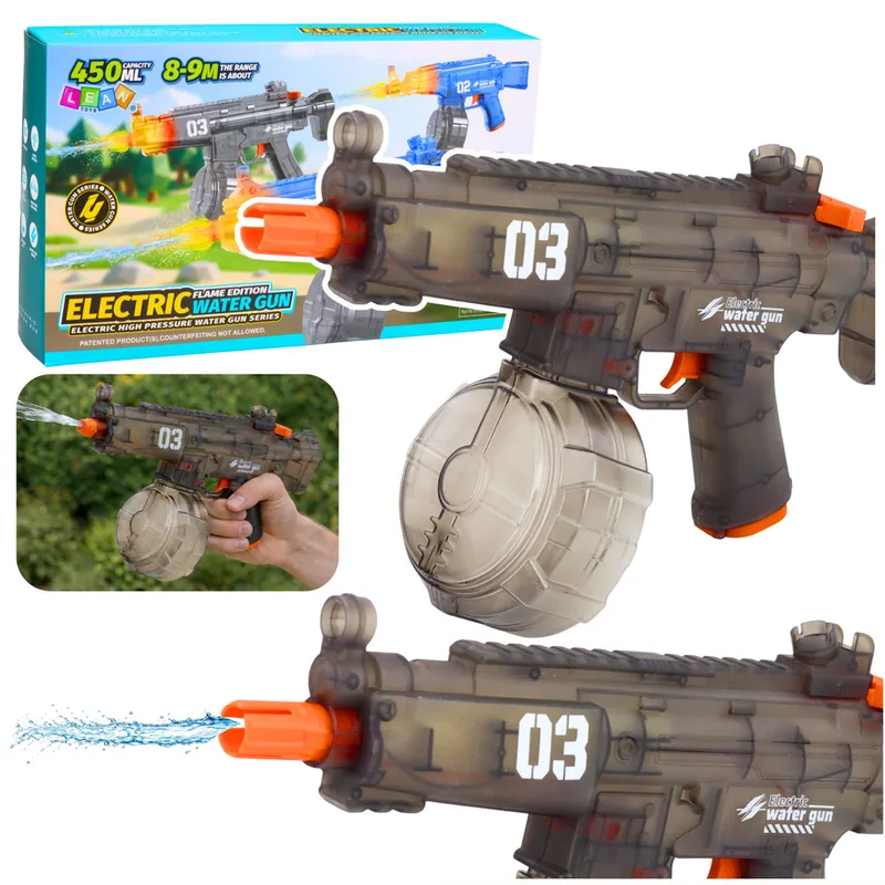 Elektryczny Karabin Pistolet Na Wodę Automatyczny Zasięg 8-9M 450 ml - Czarny