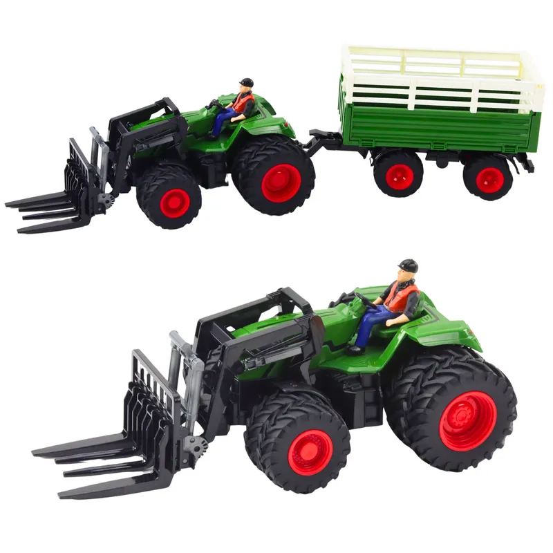 Traktor Rolniczy Z Przyczepą I Widłami Podwójne Koła Zdalnie Sterowany RC